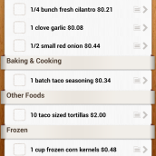 Handy store list right on my droid - added simply by going to the recipe I wanted and adding it to my shopping list.